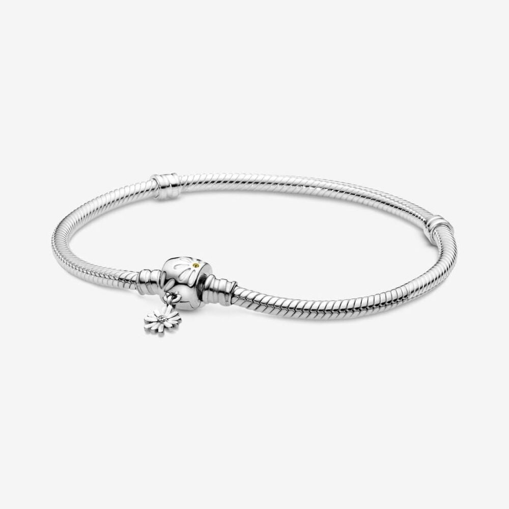 Moments Daisy Flower Clasp Snake Chain Bracelet Gift